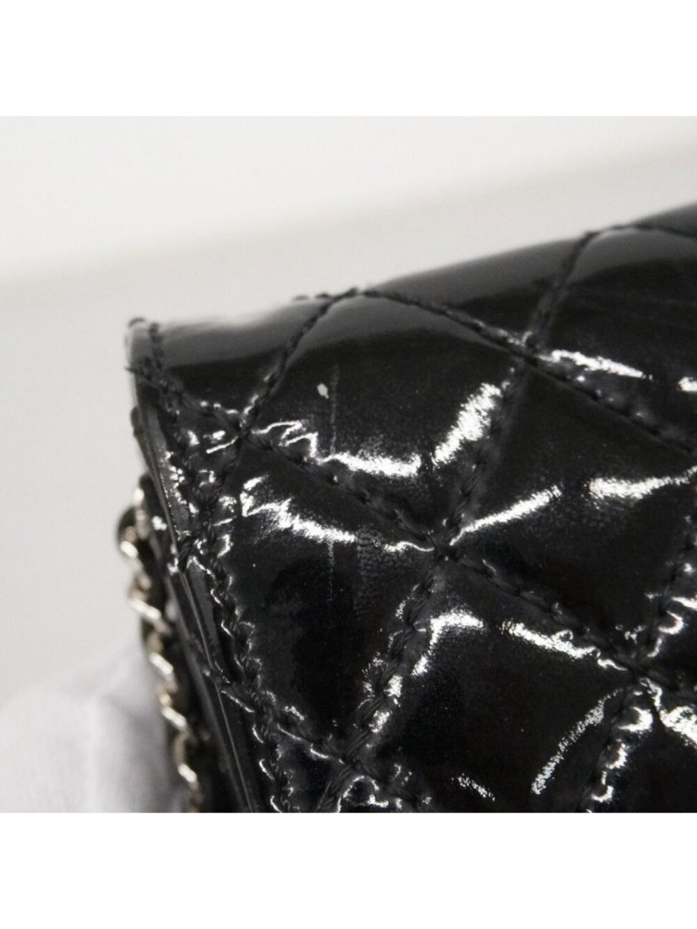 Chanel Shoulder Wallet Quilted Patent Leather Black Silver - Picture 8 of 10
